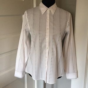 Talbots Button Down Shirt, cream w black dots
